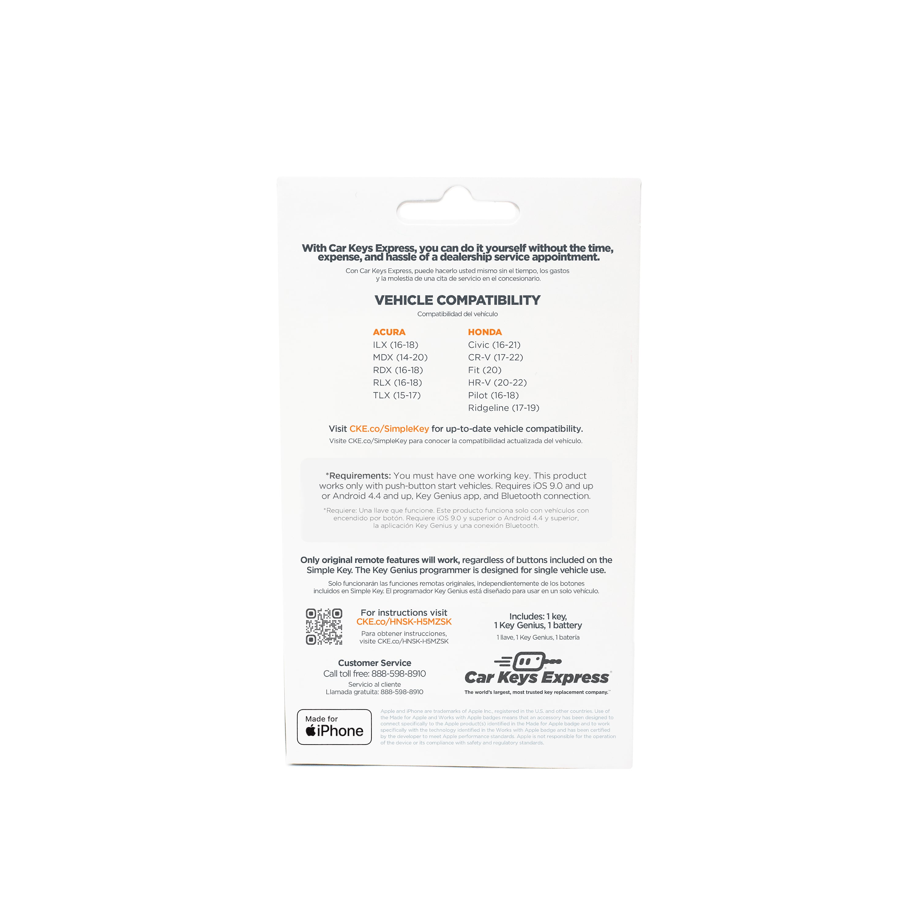 Honda Smart Key Simple Key Back