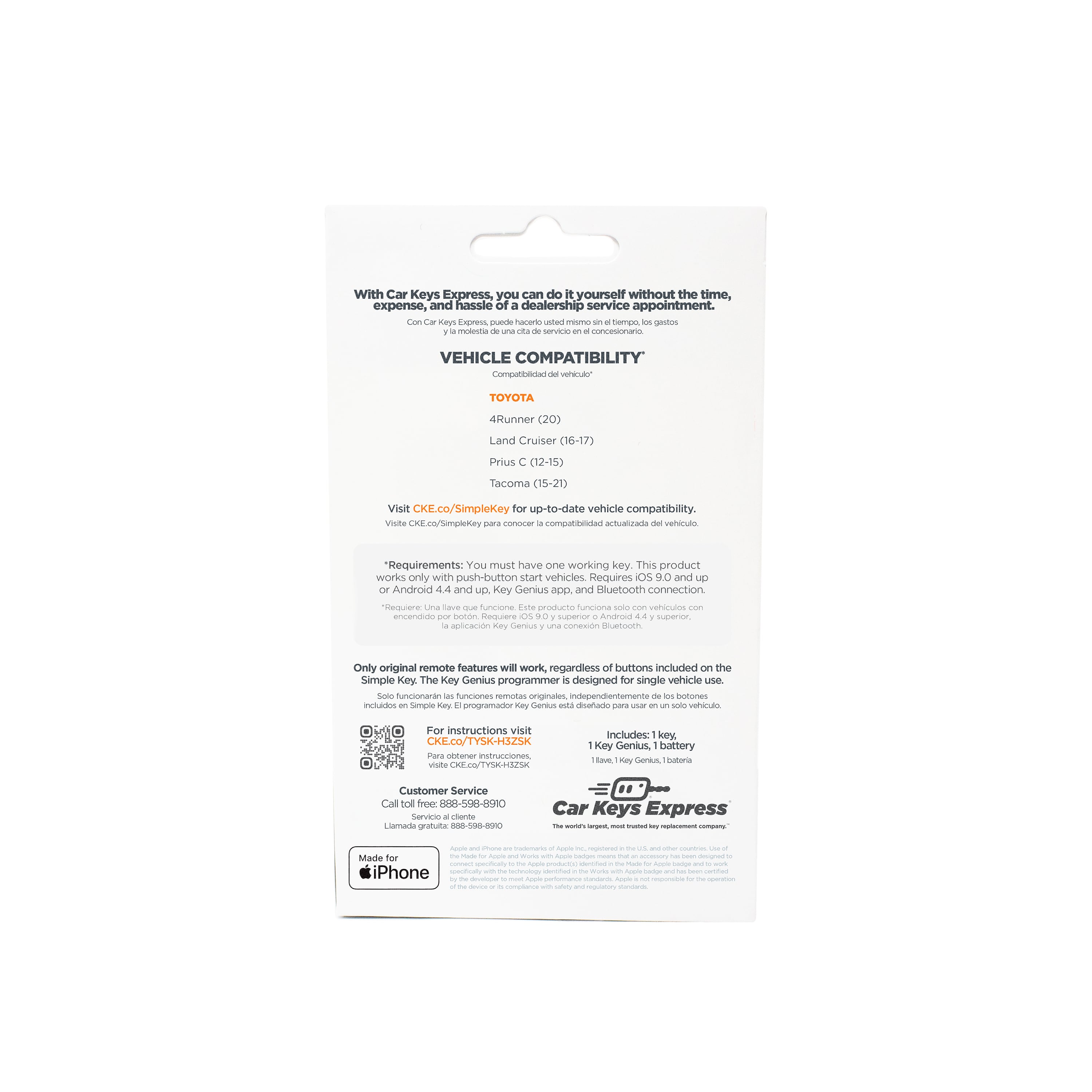 Toyota Smart Key Simple Key Back